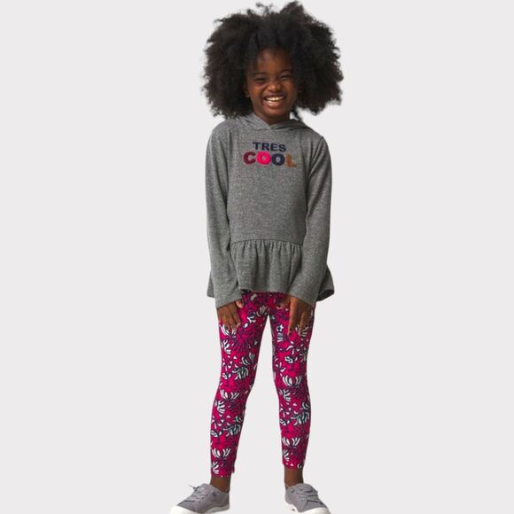 NWT French Connection Tres Cool Hoodie & Leggings Set Girls Pink Grey size 5 - Picture 1 of 7